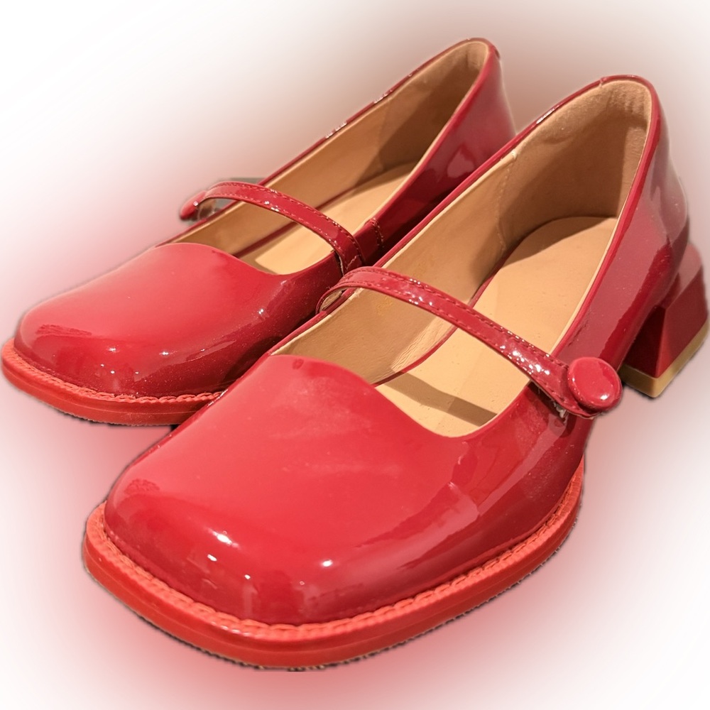 Women’s Red Patent Mary Jane Block Heel Pumps